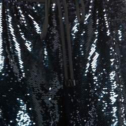 Pre Owned Emporio Armani Blue Sequined Drawstring Shorts M