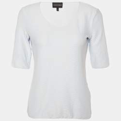 Pre Owned Emporio Armani Light Blue Patterned Jersey Knit Top M