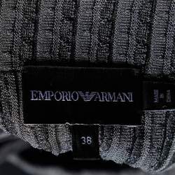 Pre Owned Emporio Armani Charcoal Grey Lurex Knit Crossover Detail Midi Dress S