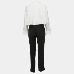 Pre Owned Emporio Armani White/Black Cotton & Crepe Pant Shirt Set M