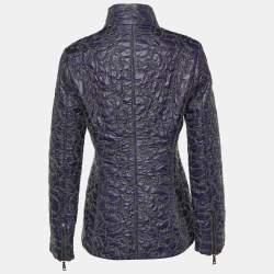 Pre Owned Emporio Armani Purple & Grey Synthetic Wool Detail Zip Front Jacket M