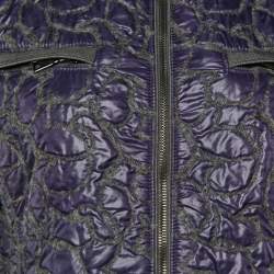 Pre Owned Emporio Armani Purple & Grey Synthetic Wool Detail Zip Front Jacket M