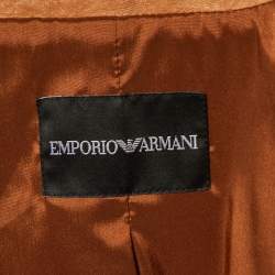 Pre Owned Emporio Armani Brown Leather Chain Detailed Blazer L
