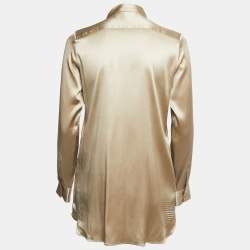 Pre Owned Emporio Armani Beige Satin Button Front Full Sleeve Shirt S