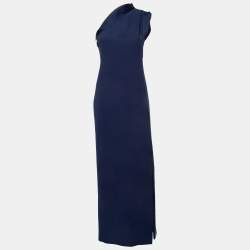 مملوكة مسبقًا Emporio Armani Navy Blue Crepe One Shoulder Maxi Dress M