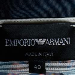 Pre Owned Emporio Armani Slate Blue Printed Rib Jersey Crop Top S