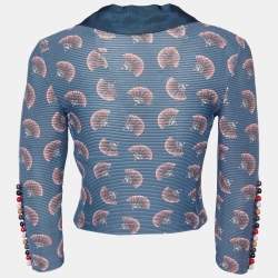 Pre Owned Emporio Armani Slate Blue Printed Rib Jersey Crop Top S