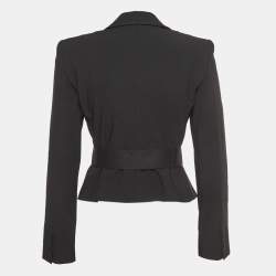 Pre Owned Emporio Armani Black Wool Blend Belted Crop Blazer S