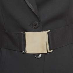 Pre Owned Emporio Armani Black Wool Blend Belted Crop Blazer S