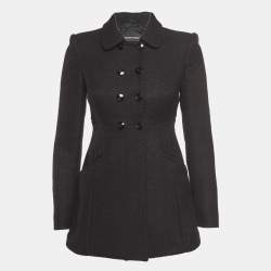 Pre Owned Emporio Armani Black Wool Double Breasted Coat XS