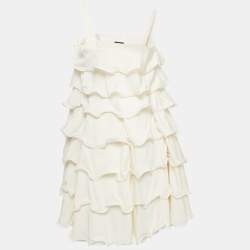 Pre Owned Emporio Armani Cream Silk Ruffled Tiered Sleeveless Mini Dress M