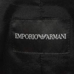 Pre Owned Emporio Armani Black Embossed Faux Leather Zip Front Jacket M