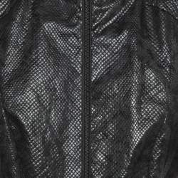 Pre Owned Emporio Armani Black Embossed Faux Leather Zip Front Jacket M