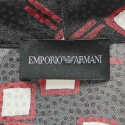 Pre Owned Emporio Armani Black Geometric Print Synthetic Long Sleeve Blouse M