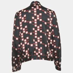 Pre Owned Emporio Armani Black Geometric Print Synthetic Long Sleeve Blouse M