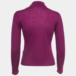 Pre Owned Emporio Armani Burgundy Wool Knit Cut-Out Detail Top S