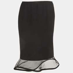 Pre Owned Emporio Armani Black Jersey Wired Hem Pencil Skirt M