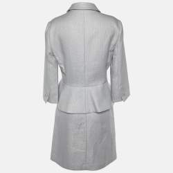 Pre Owned Emporio Armani Grey Nylon Single Breasted Blazer & Skirt Set M
