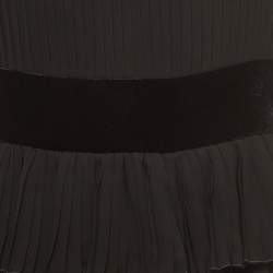 Emporio Armani Black Velvet Trim Crepe Pleated Midi Dress M