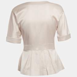 Pre Owned Emporio Armani Pink Wool Blend Buttoned Peplum Blouse S