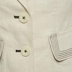 Pre Owned Emporio Armani Cream Contrast Stitch Cotton Blend Single Breasted Blazer S