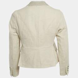 Pre Owned Emporio Armani Cream Contrast Stitch Cotton Blend Single Breasted Blazer S