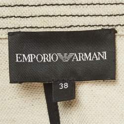 Pre Owned Emporio Armani Cream Contrast Stitch Cotton Blend Single Breasted Blazer S