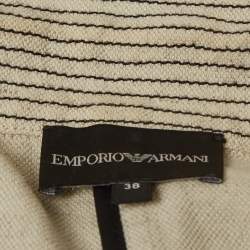 Pre Owned Emporio Armani Cream Contrast Stitch Cotton Blend Single Breasted Blazer S