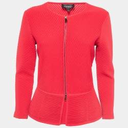 Pre Owned Emporio Armani Red Ottoman Knit Peplum Jacket M