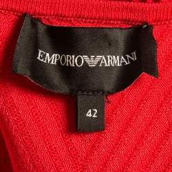 Pre Owned Emporio Armani Red Ottoman Knit Peplum Jacket M
