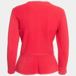 Pre Owned Emporio Armani Red Ottoman Knit Peplum Jacket M