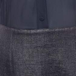 Pre Owned Emporio Armani Navy Blue Chiffon and Canvas Buttoned Sleeveless Dress M