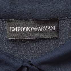 Pre Owned Emporio Armani Navy Blue Chiffon and Canvas Buttoned Sleeveless Dress M