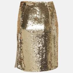 Pre Owned Emporio Armani Gold Sequin Pencil Skirt S