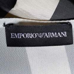 Pre Owned Emporio Armani Cream/Black Striped Silk Blend Top S