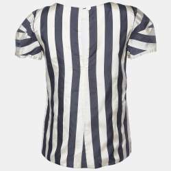 Pre Owned Emporio Armani Cream/Black Striped Silk Blend Top S