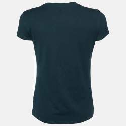 Pre Owned Emporio Armani Green Logo Print Cotton Crew Neck T-Shirt M