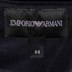 Pre Owned Emporio Armani Black Embellished Cotton Crew Neck T-Shirt M 