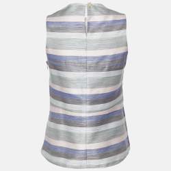 Pre Owned Emporio Armani Grey Striped Cotton & Silk Sleeveless Top S