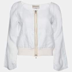 Pre Owned Emporio Armani Pale Blue Zip Up Cropped Jacket M