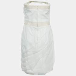 Pre Owned Emporio Armani Off White Tulle Ruched Halter Neck Mini Dress S