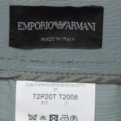 Pre Owned Emporio Armani Grey Leather Trim Crepe High Waist Pants M