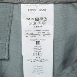 Pre Owned Emporio Armani Grey Leather Trim Crepe High Waist Pants M