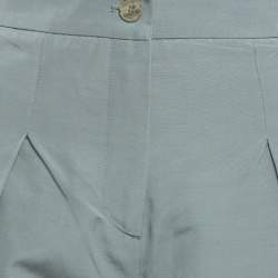 Pre Owned Emporio Armani Grey Leather Trim Crepe High Waist Pants M