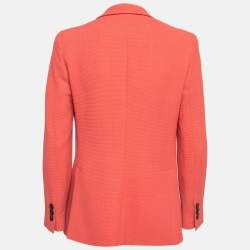 Pre Owned Emporio Armani Coral Pink Textured Stretch Crepe Blazer S
