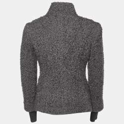Pre Owned Emporio Armani Grey Boucle Wool Zip Up Jacket S