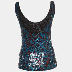 Pre Owned Emporio Armani Blue & Pink Sequin Knit Tank Top S