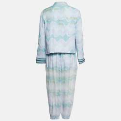 Pre Owned Emporio Armani Blue Abstract Print Silk Pants and Jacket Set M