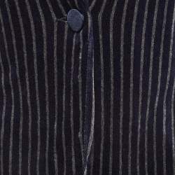 Emporio Armani Navy Blue Stripe Velvet Knit Blazer and Pants Suit M
