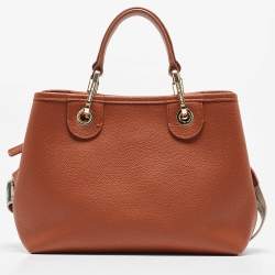 Pre Owned Emporio Armani Brown Faux Leather Small MyEA Shopper Tote
